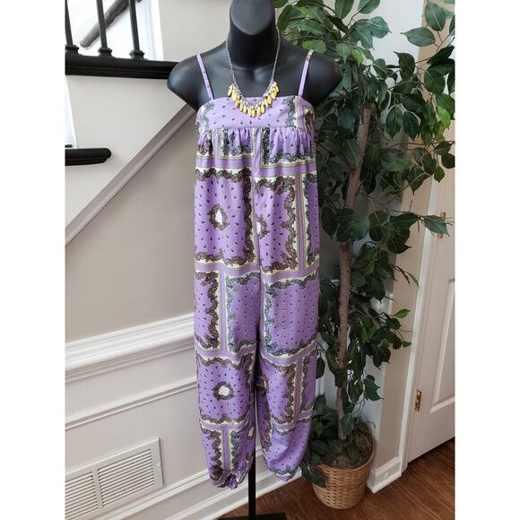 Toxik3 Jumpsuit Womens Small Purple Paisley Sleeveless Pockets Adjustable Strap - Picture 3 of 16